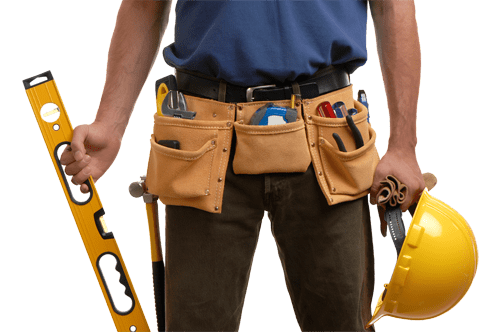 Installation worker with tools